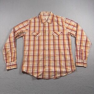 BKE 67 Shirt Mens Medium Orange Red Plaid Western Snap Front‎ Long Sleeve Casual